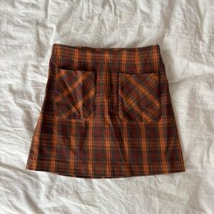 Urban Outfitters Plaid Mini Skirt in Brown and Orange